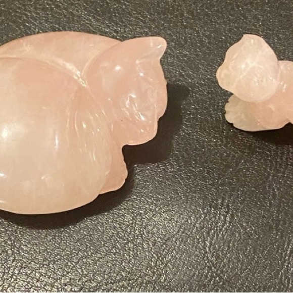 Beautiful Chinese Rose Pink Jade Cats Figurine Set - Picture 9 of 12